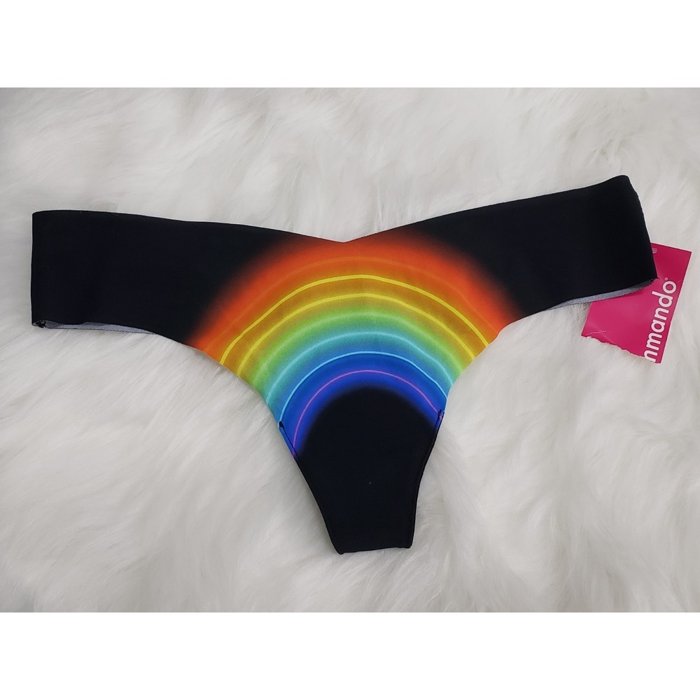 NEW SIZE S/M - Commando Classic Photo-Op Thong in Rainbow BLACK